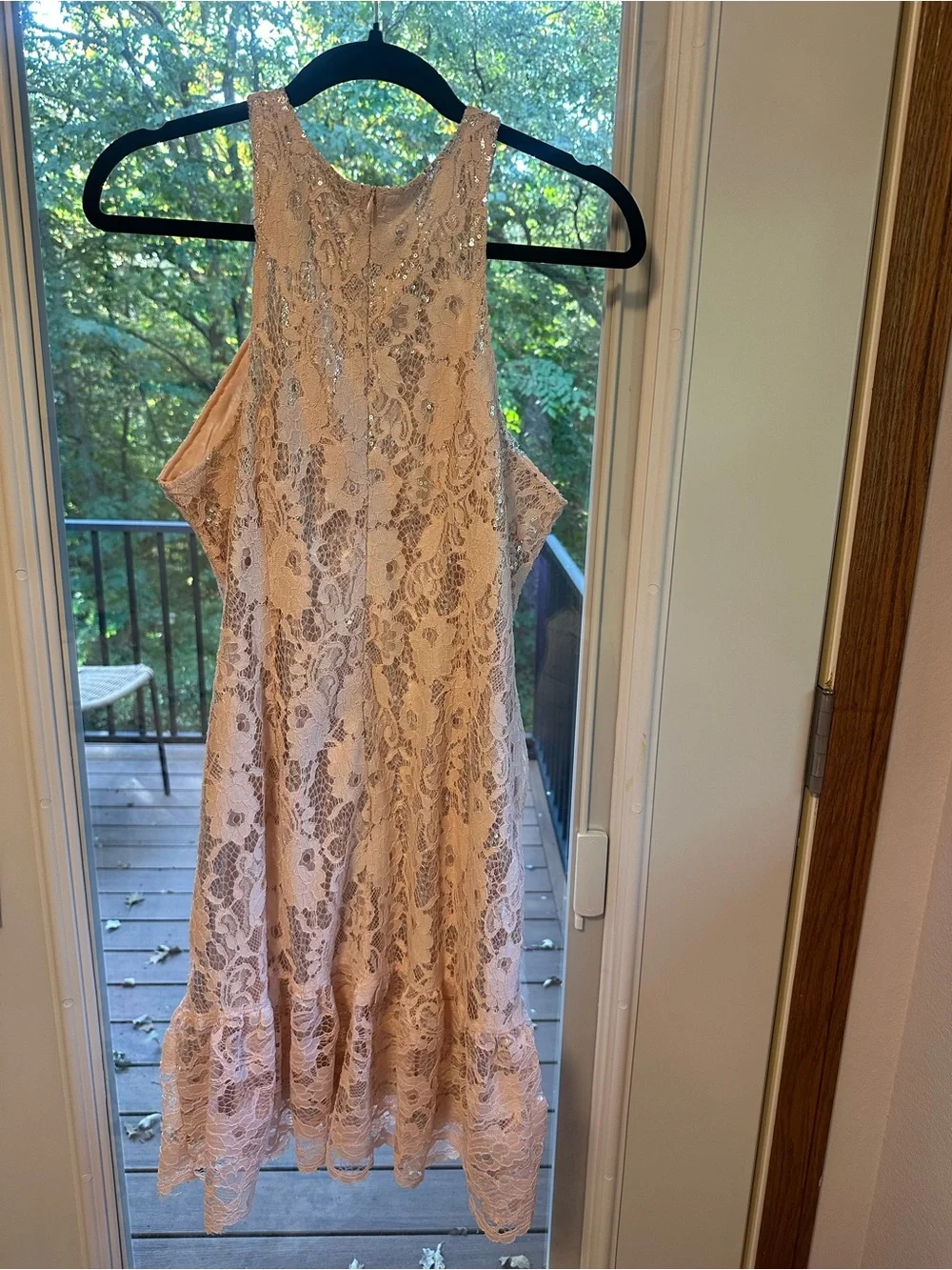 VENUS Blush Lace Halter Mini Dress with Sequin Detail
